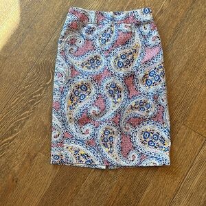 J Crew paisley print pencil skirt; gently used; back zip